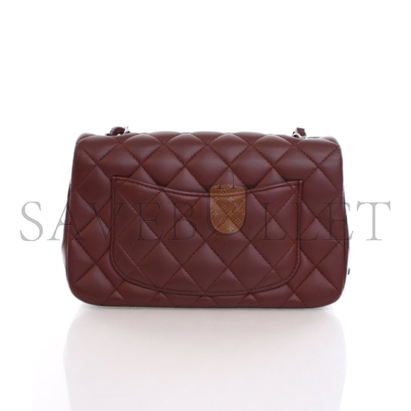 CHANEL MINI CLASSIC FLAP BAG BURGUNDY LAMBSKIN A01116 (20*13*6cm)